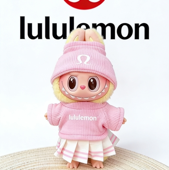 Labubu Pink Lululemon Style Doll Outfit Set (Sweater, Pleated Skirt and Beanie.) - Picture 5 of 5